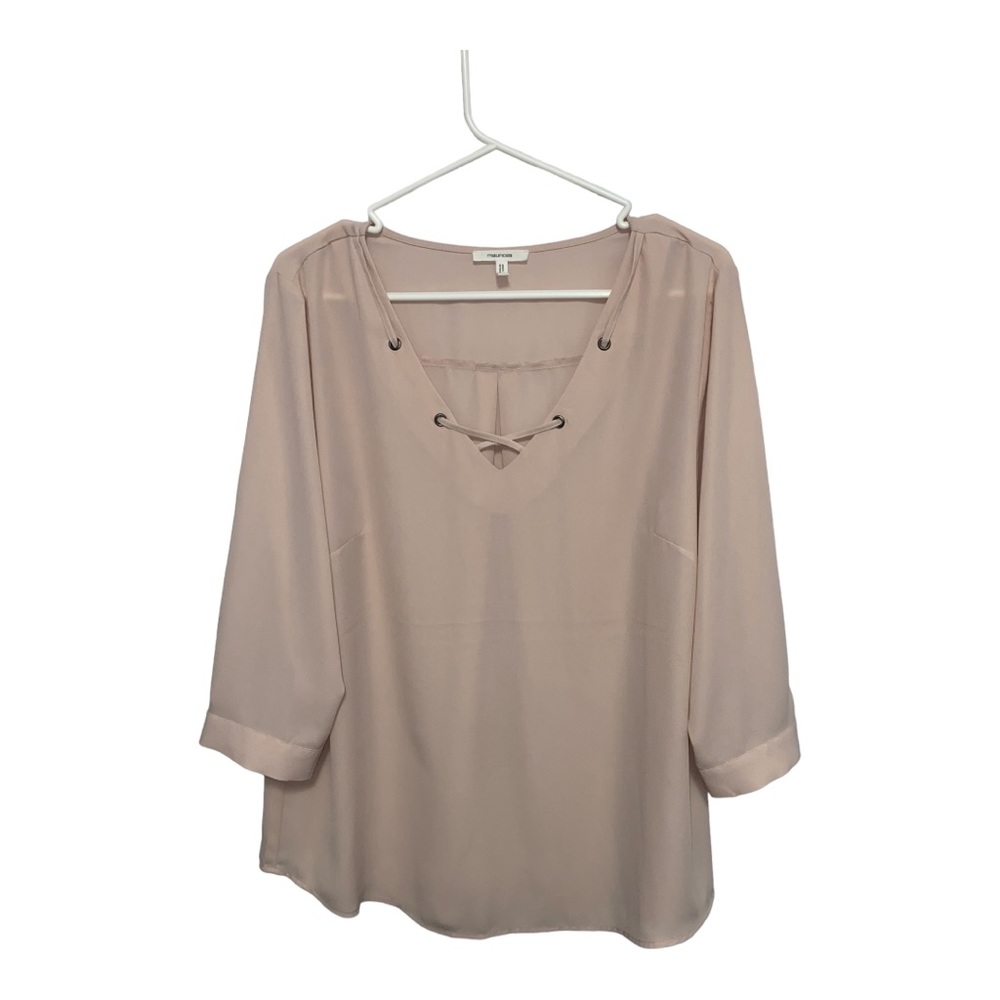 Maurices Light Pink Chiffon Long sleeve Sheer  Lace-up Detail Blouse Top Size XL